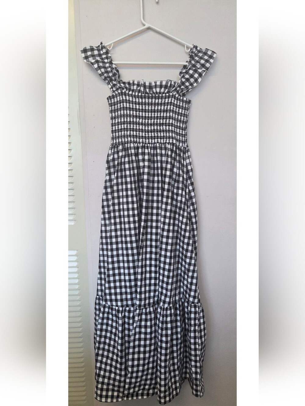 Gingham Cotton Smocked Maxi Dress - Medium W/Pockets - Picture 2 of 4